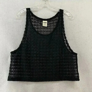 Victoria’s Secret PINK Black Open Knit Cropped Tank Top‎ Size Medium